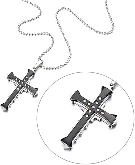Collar de cruz chapado plateado negro incrustado - Quierox - Tienda Online