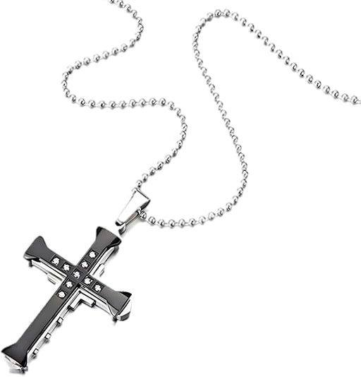 Collar de cruz chapado plateado negro incrustado - Quierox - Tienda Online