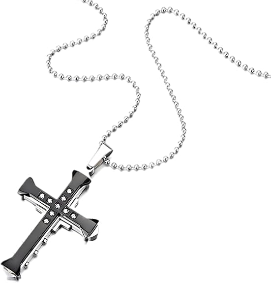 Collar de cruz chapado plateado negro incrustado - Quierox - Tienda Online