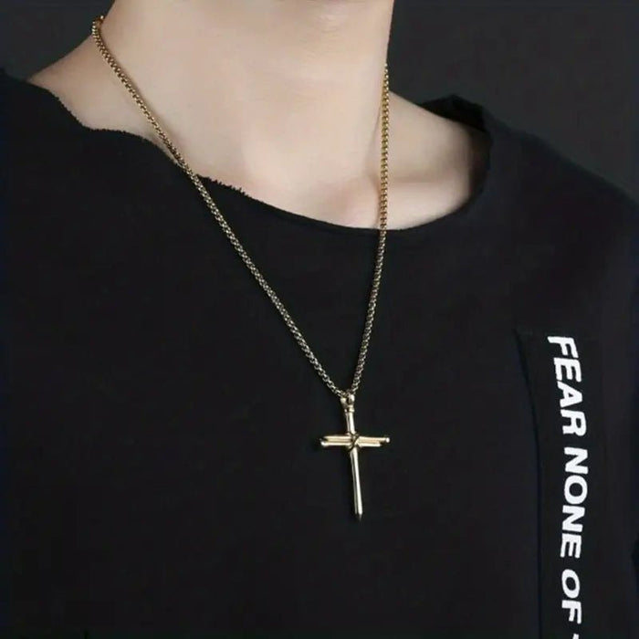 Collar De Cruz De Acero De Titanio, Colgante De Clavo De Acero Inoxidable Clásico - Quierox - Tienda Online