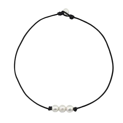 Collar de cuerda de cuero con perlas de agua dulce para mujer, collar de 3 cuentas hecho a mano - Quierox - Tienda Online