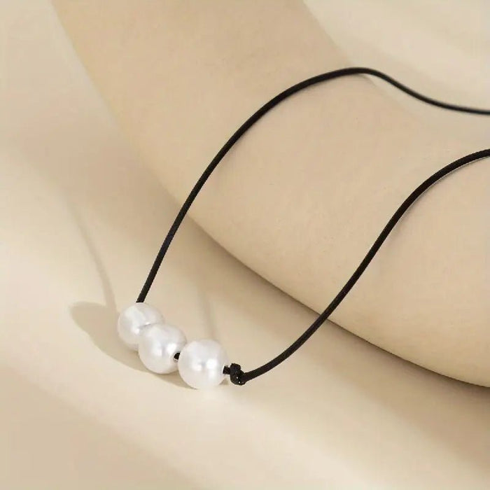 Collar de cuerda de cuero con perlas de agua dulce para mujer, collar de 3 cuentas hecho a mano - Quierox - Tienda Online