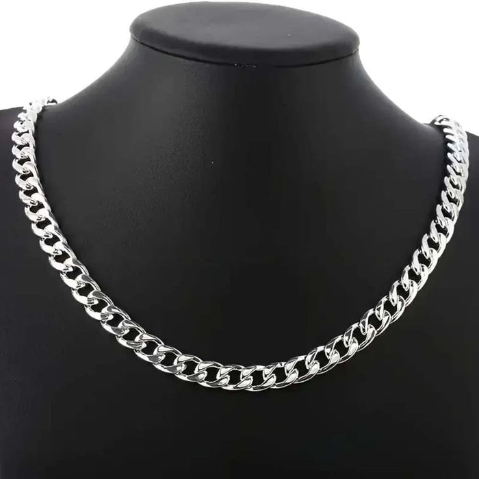 Collar de lujo hebilla cuadrada, cadena larga plateada para el cuello, gruesa, para hombre - Quierox - Tienda Online