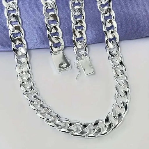 Collar de lujo hebilla cuadrada, cadena larga plateada para el cuello, gruesa, para hombre - Quierox - Tienda Online