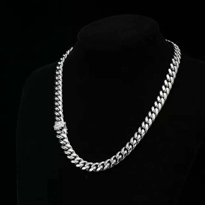 Collar de lujo hebilla cuadrada, cadena larga plateada para el cuello, gruesa, para hombre - Quierox - Tienda Online