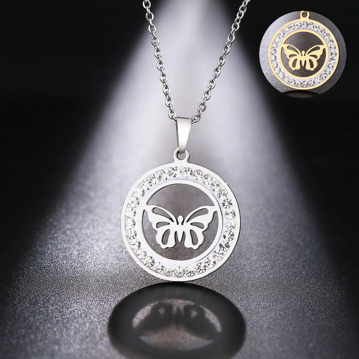 Collar de mariposa de titanio genuino con diamantes simulados - Quierox - Tienda Online