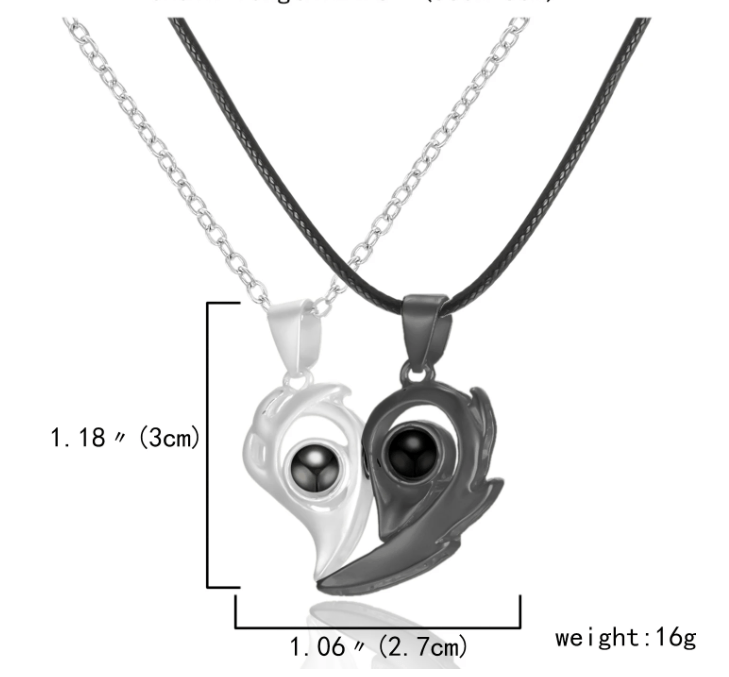 Collar de pareja con corazón magnético de llama de acero inoxidable y titanio - Quierox - Tienda Online