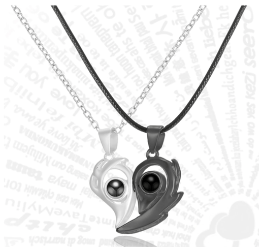 Collar de pareja con corazón magnético de llama de acero inoxidable y titanio - Quierox - Tienda Online