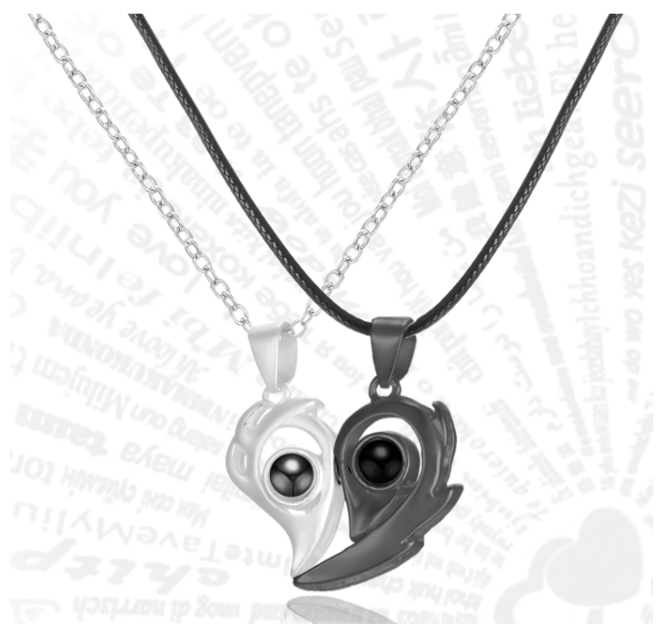 Collar de pareja con corazón magnético de llama de acero inoxidable y titanio - Quierox - Tienda Online