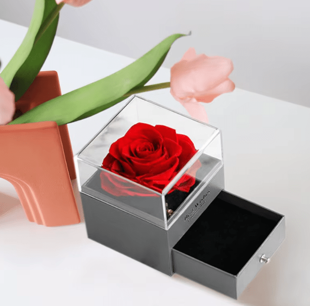 Collar de proyección con colgante de corazón de amor con caja de regalo con rosa - Quierox - Tienda Online