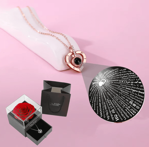 Collar de proyección con colgante de corazón de amor con caja de regalo con rosa - Quierox - Tienda Online