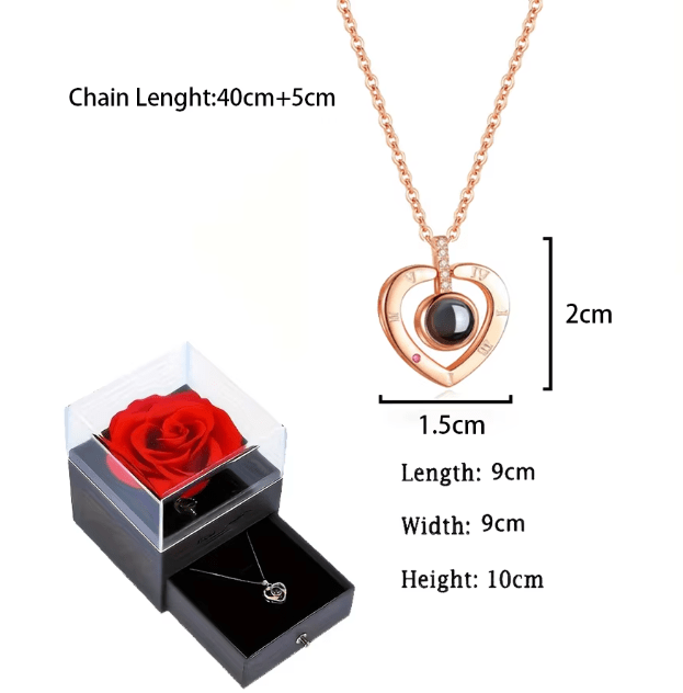 Collar de proyección con colgante de corazón de amor con caja de regalo con rosa - Quierox - Tienda Online