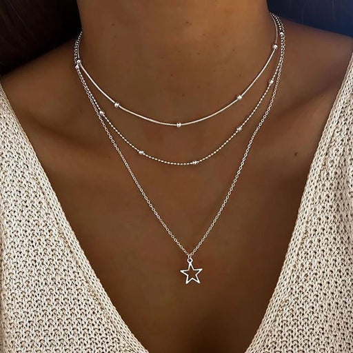 Collar europeo y americano de temperamento sencillo con atmósfera encantadora, estrella y luna - Quierox - Tienda Online
