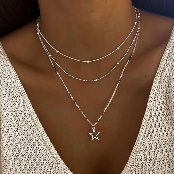 Collar europeo y americano de temperamento sencillo con atmósfera encantadora, estrella y luna - Quierox - Tienda Online