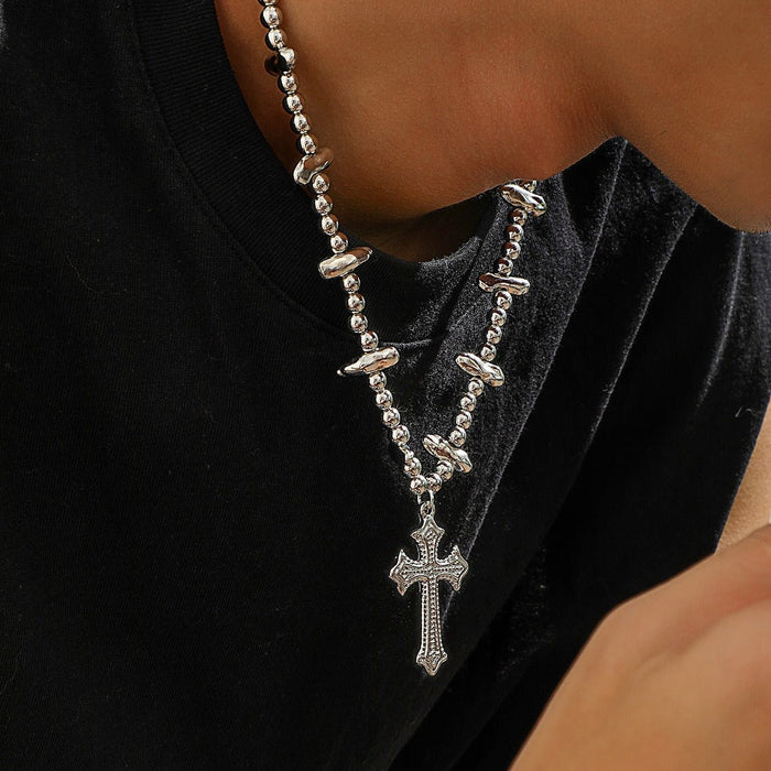 Collar irregular de última moda con cruz de perlas para hombre, diseño minoritario - Quierox - Tienda Online