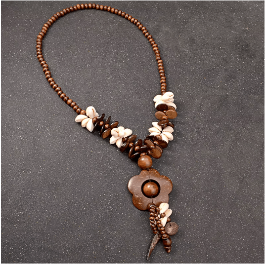 Collar largo bohemio de flores para mujer, cadena de madera - Quierox - Tienda Online