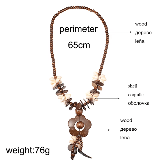 Collar largo bohemio de flores para mujer, cadena de madera - Quierox - Tienda Online