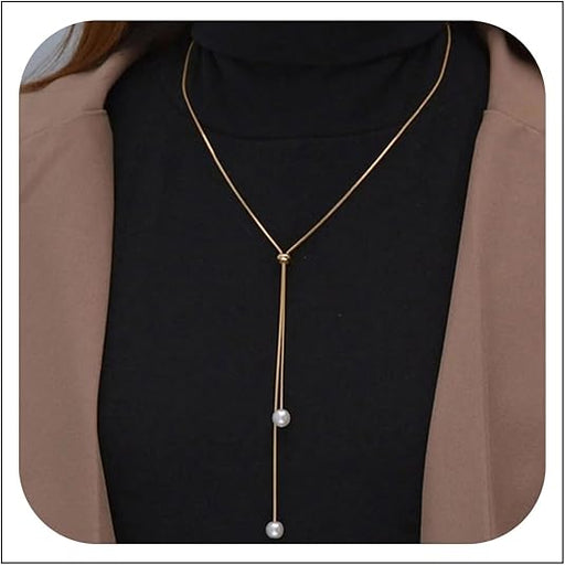 Collar largo de perlas con forma de Y, colgante de perla delicada - Quierox - Tienda Online