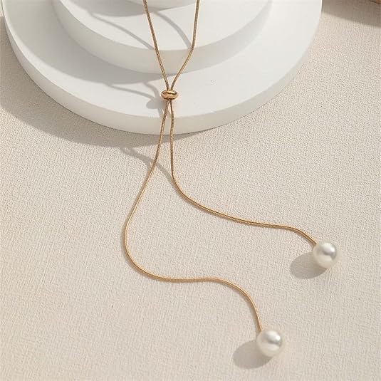 Collar largo de perlas con forma de Y, colgante de perla delicada - Quierox - Tienda Online