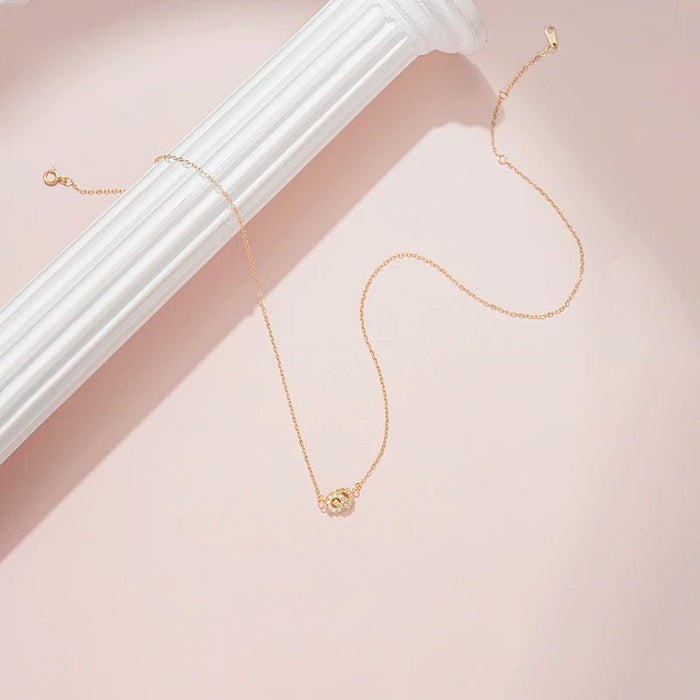 Collar Metiseko de plata de ley 925 con doble cruz y círculos de circonitas cúbicas transparentes - Quierox - Tienda Online