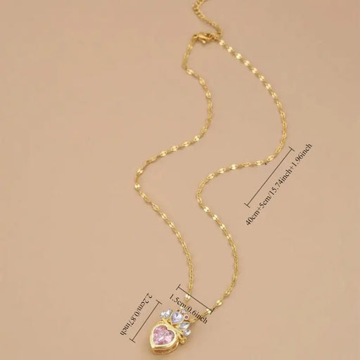 Collar romántico con colgante de corazón y corona rosa y blanca para mujer - Quierox - Tienda Online