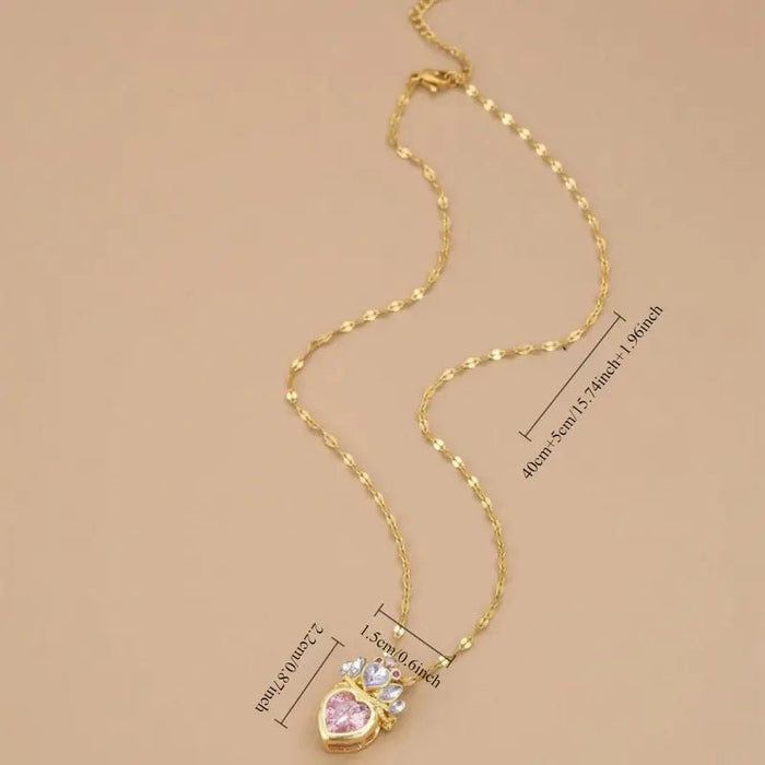 Collar romántico con colgante de corazón y corona rosa y blanca para mujer - Quierox - Tienda Online