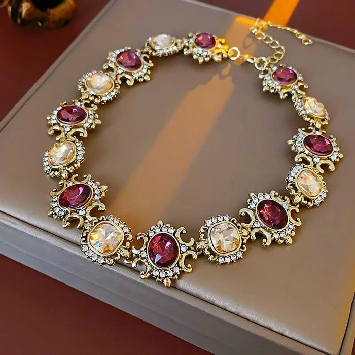 Collar vintage de pedrería morada para mujer, estilo palacio. - Quierox - Tienda Online
