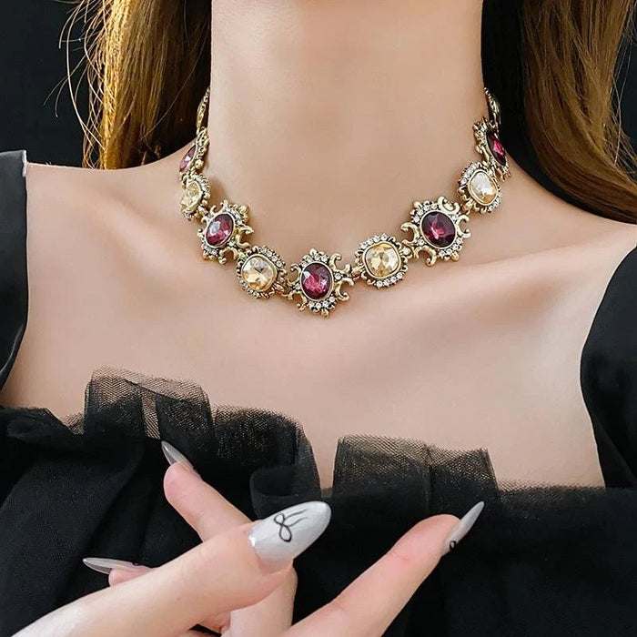 Collar vintage de pedrería morada para mujer, estilo palacio. - Quierox - Tienda Online
