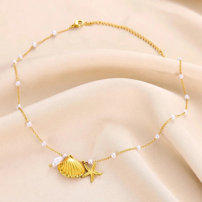 Collar Vintage de perlas de concha de estrella de mar para mujer - Quierox - Tienda Online