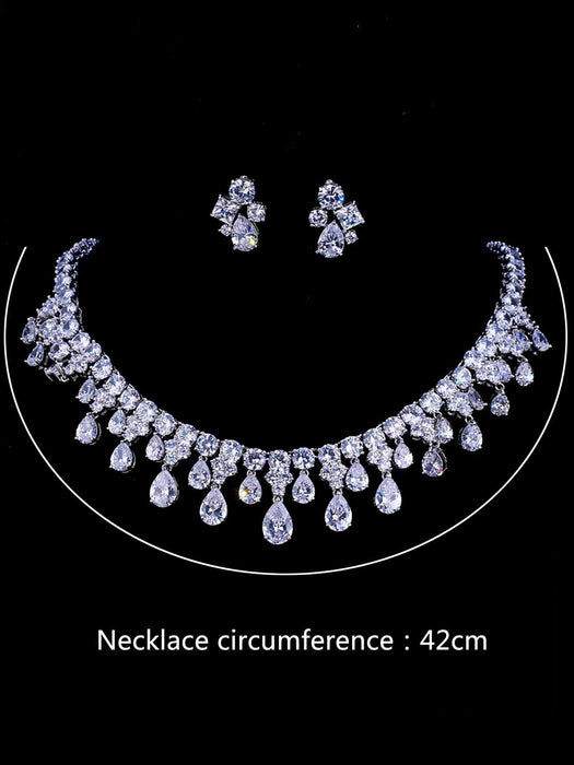 Collar y pendientes de boda con circonita cúbica de color oro blanco - Quierox - Tienda Online