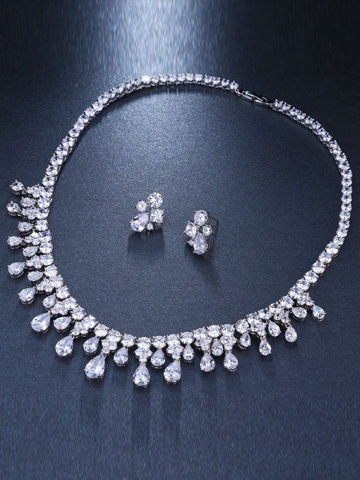 Collar y pendientes de boda con circonita cúbica de color oro blanco - Quierox - Tienda Online