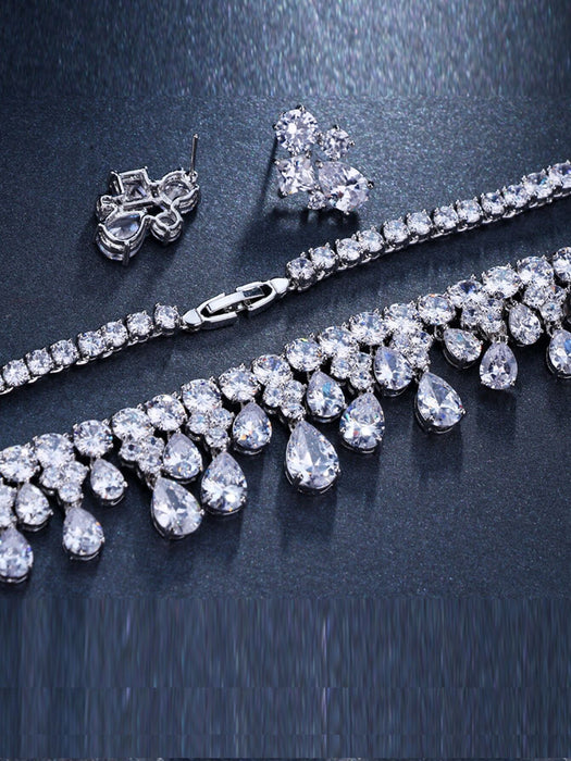 Collar y pendientes de boda con circonita cúbica de color oro blanco - Quierox - Tienda Online