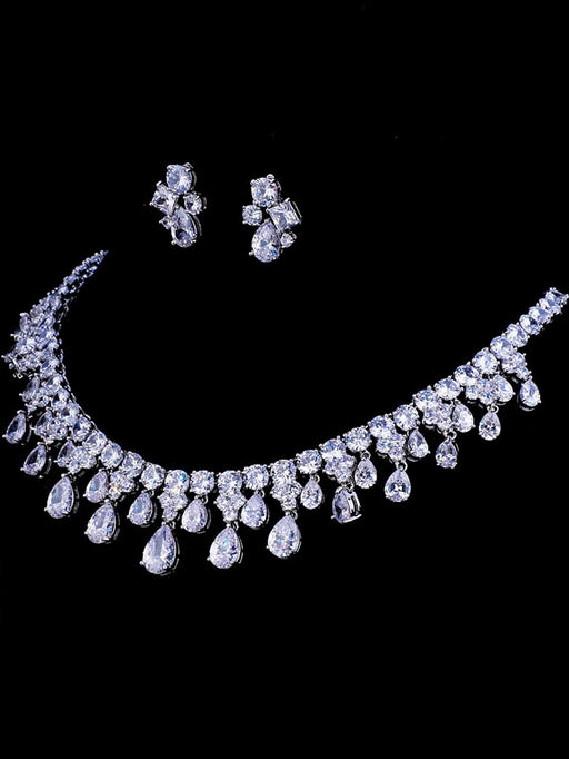 Collar y pendientes de boda con circonita cúbica de color oro blanco - Quierox - Tienda Online