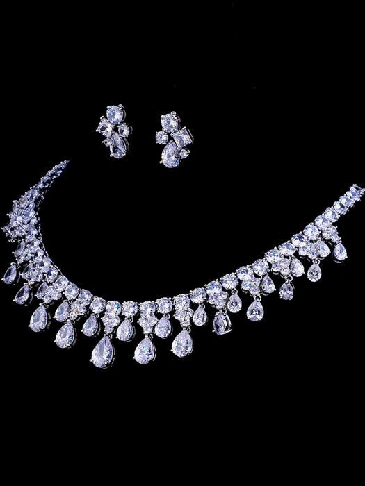 Collar y pendientes de boda con circonita cúbica de color oro blanco - Quierox - Tienda Online