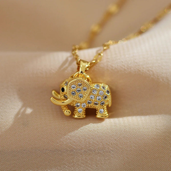 Collares con colgante de circonia cúbica de elefante bonito para mujeres y hombres - Quierox - Tienda Online