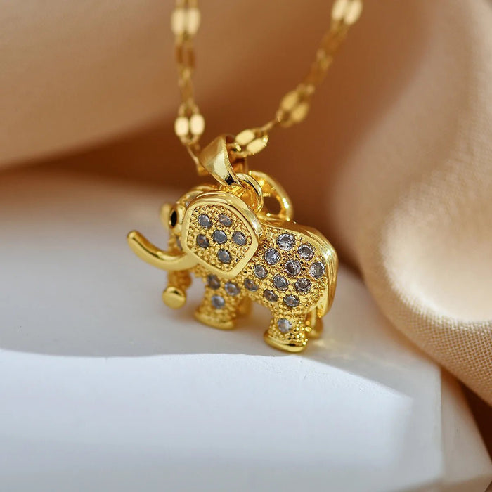 Collares con colgante de circonia cúbica de elefante bonito para mujeres y hombres - Quierox - Tienda Online