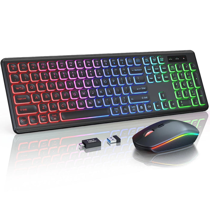 Combo de teclado y ratón inalámbricos, retroiluminación RGB, recargables y con luz negra - Quierox - Tienda Online