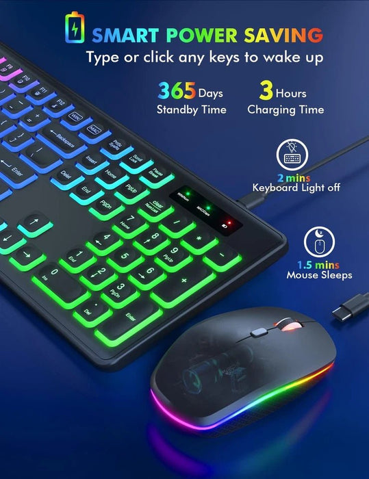 Combo de teclado y ratón inalámbricos, retroiluminación RGB, recargables y con luz negra - Quierox - Tienda Online