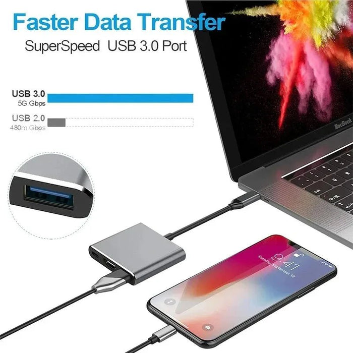 Concentrador USB 3 en 1, divisor compatible con USB C a HDMI, estación de acoplamiento USB 3.0 compatible con tipo C a HDMI para MacBook Air - Quierox - Tienda Online