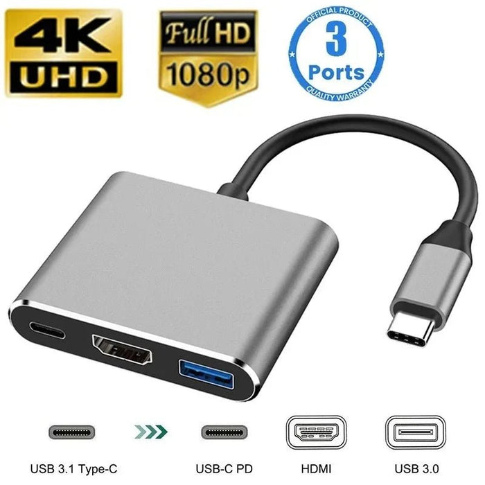 Concentrador USB 3 en 1, divisor compatible con USB C a HDMI, estación de acoplamiento USB 3.0 compatible con tipo C a HDMI para MacBook Air - Quierox - Tienda Online