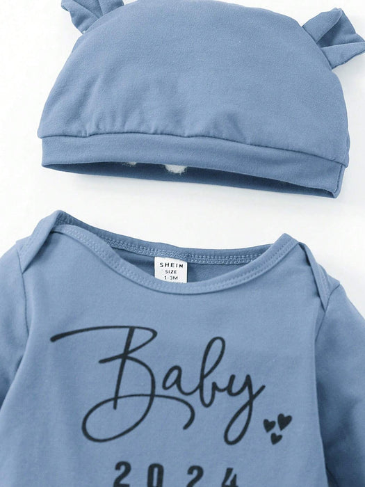 Conjunto casual de pelele de manga larga y estampado de letra + pantalones - Quierox - Tienda Online