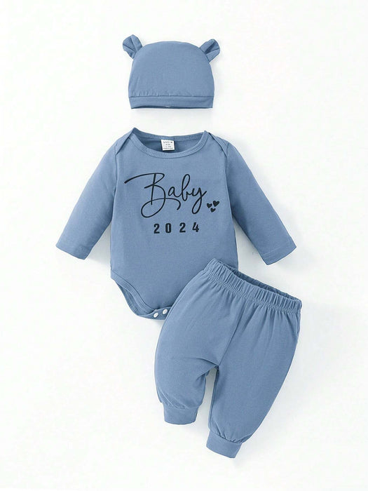 Conjunto casual de pelele de manga larga y estampado de letra + pantalones - Quierox - Tienda Online