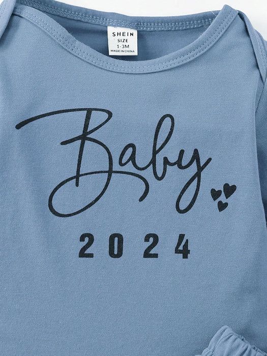 Conjunto casual de pelele de manga larga y estampado de letra + pantalones - Quierox - Tienda Online