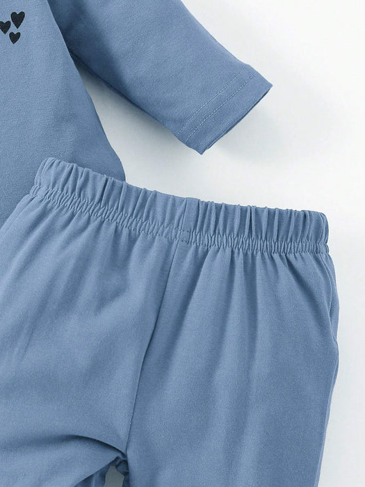 Conjunto casual de pelele de manga larga y estampado de letra + pantalones - Quierox - Tienda Online