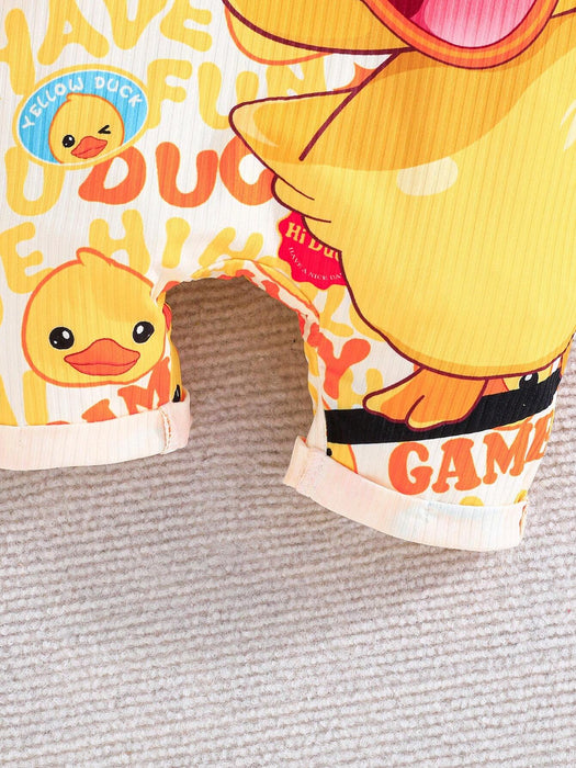 Conjunto casual para bebé, camiseta de manga y mono con estampado de patito - Quierox - Tienda Online