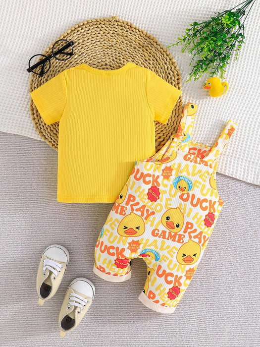 Conjunto casual para bebé, camiseta de manga y mono con estampado de patito - Quierox - Tienda Online