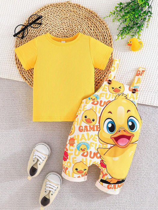 Conjunto casual para bebé, camiseta de manga y mono con estampado de patito - Quierox - Tienda Online