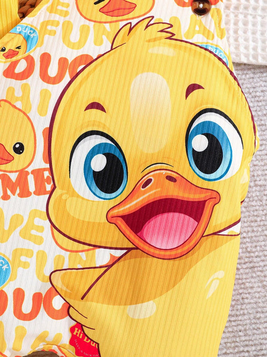 Conjunto casual para bebé, camiseta de manga y mono con estampado de patito - Quierox - Tienda Online