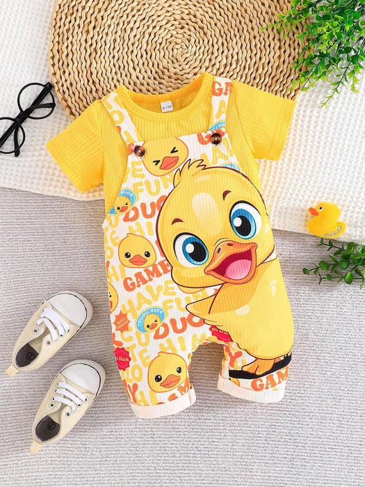 Conjunto casual para bebé, camiseta de manga y mono con estampado de patito - Quierox - Tienda Online