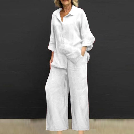 Conjunto de 2 piezas de lino y algodon para mujer de manga larga, casual y holgado - Quierox - Tienda Online